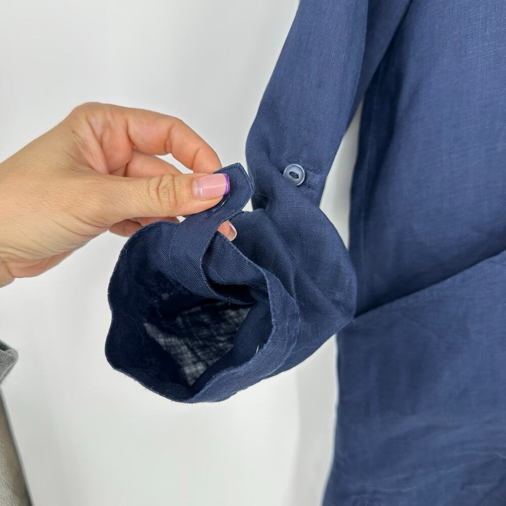 For Cynthia Womens Long Sleeve 100% Linen Top Navy Lagenlook Coastal Minimalist - Picture 6 of 12